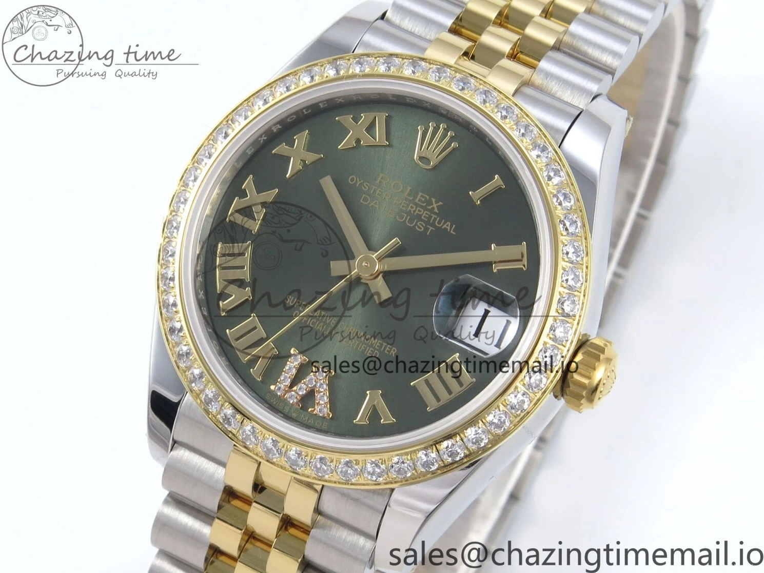 0403 StreetReady DateJust 31 278383RBR ARF 1:1 Best Edition 904L Steel Green Roman Diamonds Dial Diamonds Bezel on SS YG Jubilee Bracelet ETA 418